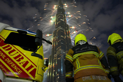 A part of The Dubai Civil Defense General Directorate in securing the New Year&#039;s events for 2024.