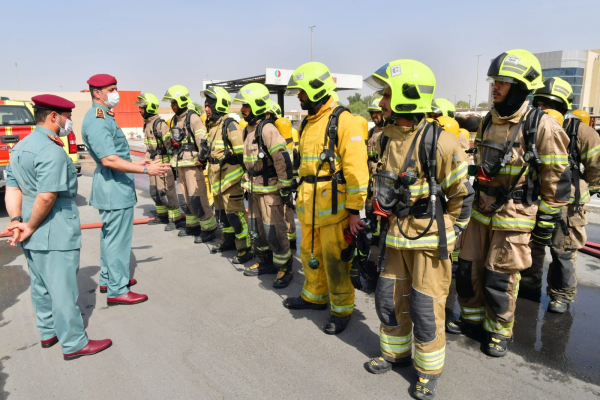 Maj. Gen. Jamal bin Aded Al Muhairi inspects the training fields at the Emirates Civil Defense Academy in Al Aweer